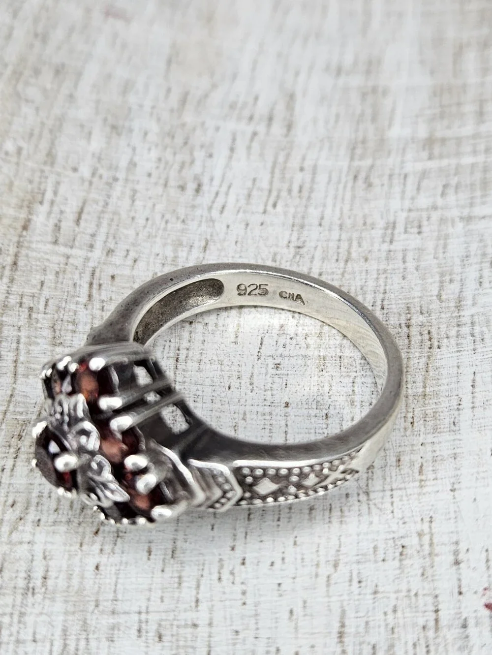Pranda CNA Vintage Sterling Silver Garnet Marcasite Square Halo Ring Size 8